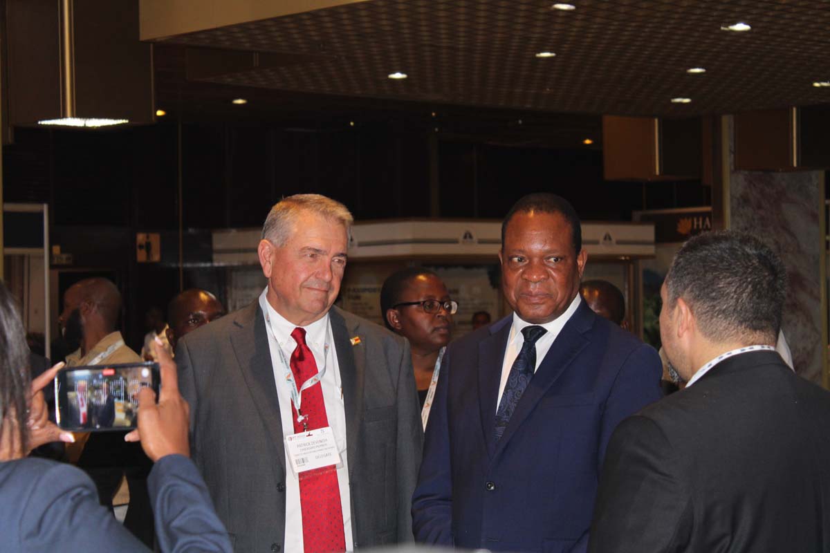 TIMB chairman Patrick Devenish alongside Minister of Agriculture Dr Anxious Masuka touring the expo TIMB chairman, Patrick Devenish, alongside Minister of Agriculture, Dr Anxious Masuka, touring the expo