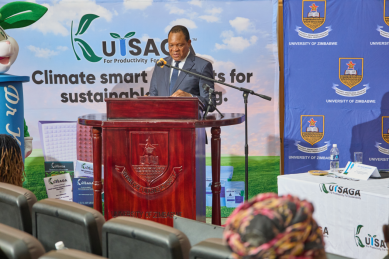 Screen Shot 2025-12-18 at 13.19.44 Figure 4: Hon. Minister Dr AJ Masuka, Minister of Lands, Agriculture, Fisheries, Water and Rural Development, delivering a powerful address on the strategic role of youth in agricultural innovation